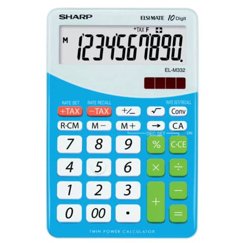 Calcolatrici da tavolo a 10 cifre SHARP con ampia varietà di funzioni blu SH-ELM332BBL